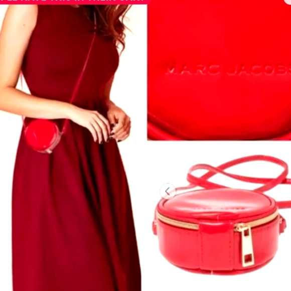 MARC JACOBS Mini 4" Red Patent Leather Crossbody Round Circle Canteen Bag Purse - Picture 6 of 7